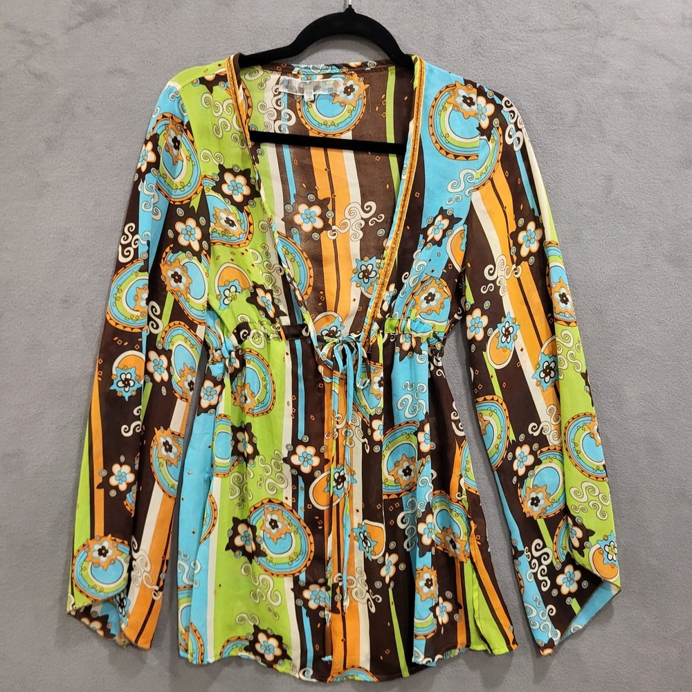 Lola Espeleta Tunic Shirt Blouse Women's Size 2 Sheer Hippie Floral‎ Boho